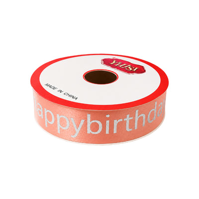 Happy Birthday Satin Ribbon Roll - Decorative Gift Wrapping Ribbon - Orange - 2 Cm