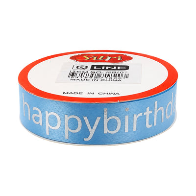 Happy Birthday Satin Ribbon Roll - Decorative Gift Wrapping Ribbon - Light Blue - 2 Cm