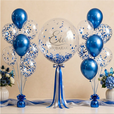 Eid Mubarak Decoration Confetti Balloon Bouquet With Helium - Blue Colour