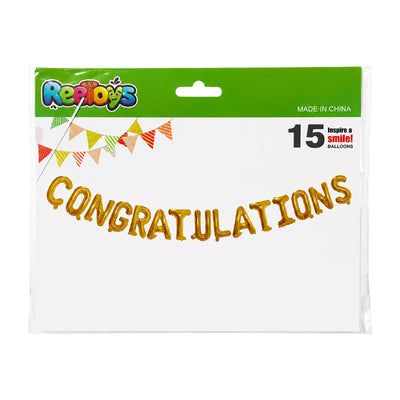 Congratulations Party Decoration Banner Balloon - Foil Balloon - Gold ( Uninflated )