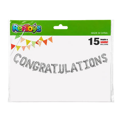 Congratulations Party Decoration Banner Balloon - Foil Balloon - Silver ( Uninflated )