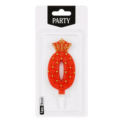 Royal Crown Number 0 Birthday Cake Candle Topper - Red