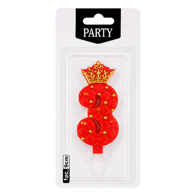 Royal Crown Number 3 Birthday Cake Candle Topper - Red