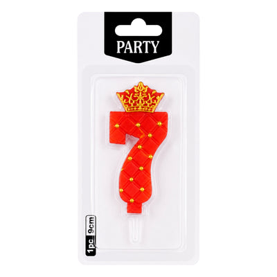 Royal Crown Number 7 Birthday Cake Candle Topper - Red