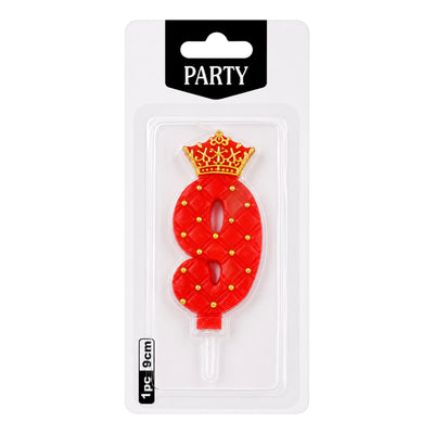 Royal Crown Number 9 Birthday Cake Candle Topper - Red