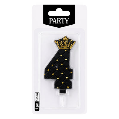 Royal Crown Number 4 Birthday Cake Candle Topper - Black