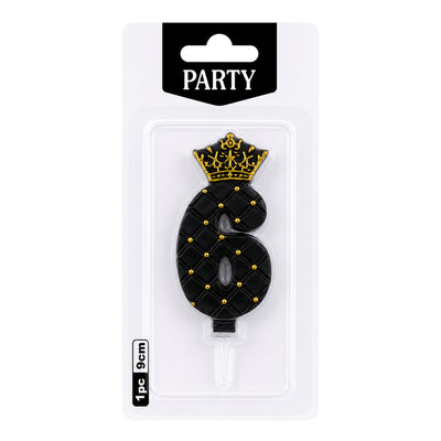 Royal Crown Number 6 Birthday Cake Candle Topper - Black