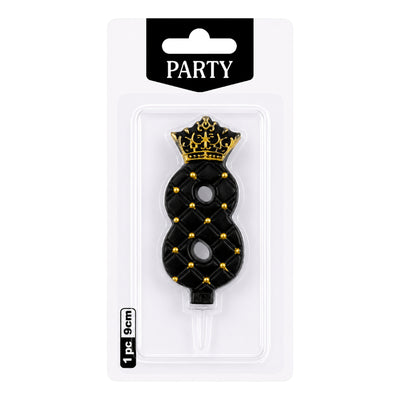 Royal Crown Number 8 Birthday Cake Candle Topper - Black