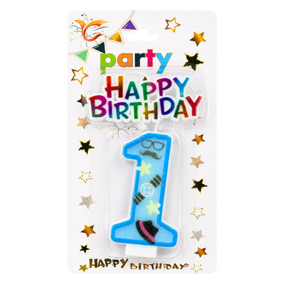 Happy Birthday Number 1 Cake Candle Topper - Blue