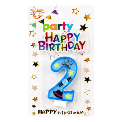Happy Birthday Number 2 Cake Candle Topper - Blue
