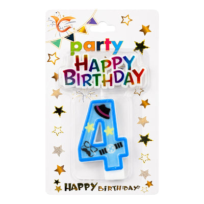 Happy Birthday Number 4 Cake Candle Topper - Blue