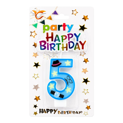 Happy Birthday Number 5 Cake Candle Topper - Blue