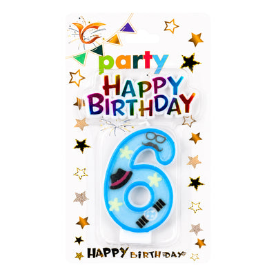 Happy Birthday Number 6 Cake Candle Topper - Blue