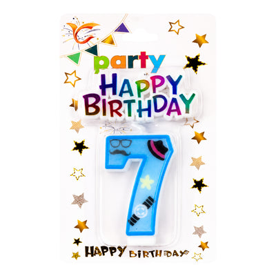 Happy Birthday Number 7 Cake Candle Topper - Blue
