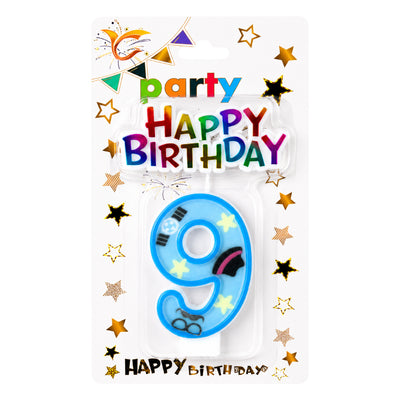 Happy Birthday Number 9 Cake Candle Topper - Blue