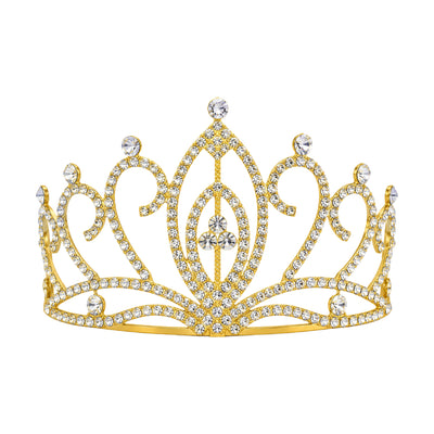 Crystal Princess Tiara Crown - Open Swirl Rhinestone Queen Headband - Gold