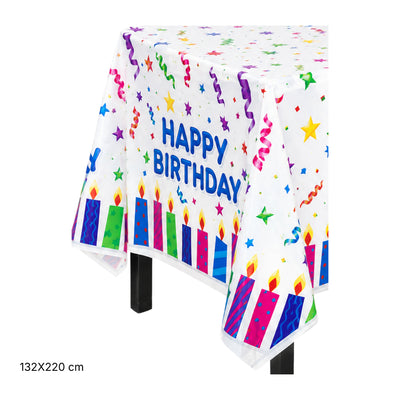 Happy Birthday Candles Theme Party Decoration Tableware White - Table Cover - 132X220 Cm