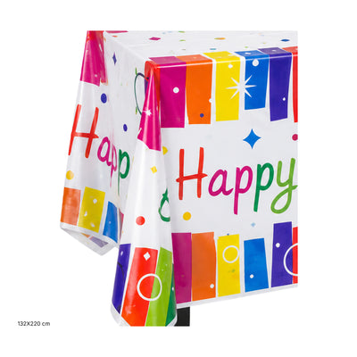 Happy Birthday Rainbow Theme Party Decoration Tableware White - Table Cover - 132X220 Cm