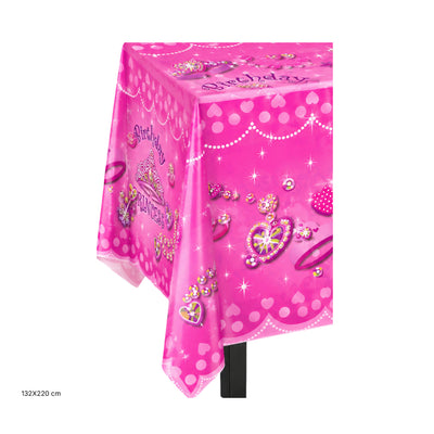 Happy Birthday Princess Theme Party Decoration Tableware Pink - Table Cover - 132X220 Cm