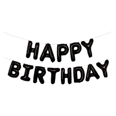 Happy Birthday Party Decoration Foil Balloon Banner Set - Non Inflated - Black - 16 Inch