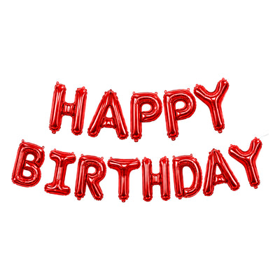Happy Birthday Party Decoration Foil Balloon Banner Set - Non Inflated - Red - 16 Inch