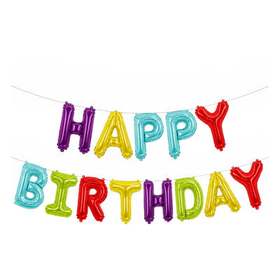 Happy Birthday Party Decoration Foil Balloon Banner Set - Non Inflated - Multi Colour - 16 Inch