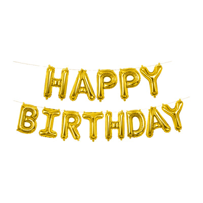 Happy Birthday Party Decoration Foil Balloon Banner Set - Non Inflated - Gold - 16 Inch