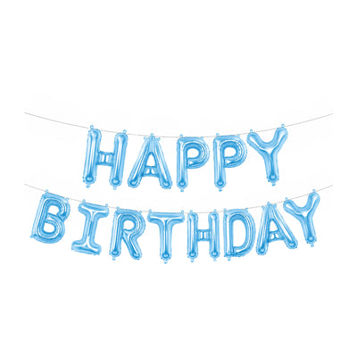 Happy Birthday Party Decoration Foil Balloon Banner Set - Non Inflated - Light Blue - 16 Inch