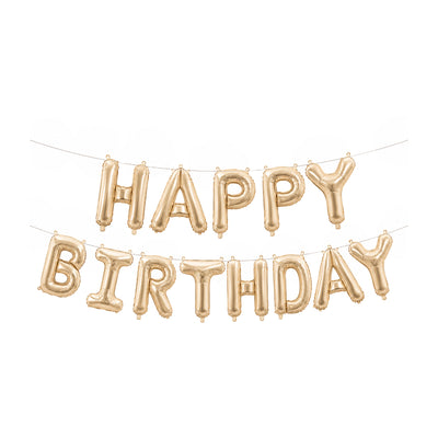 Happy Birthday Party Decoration Foil Balloon Banner Set - Non Inflated - Champagne Gold - 16 Inch