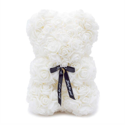 Artificial Rose Bear Teddy - White