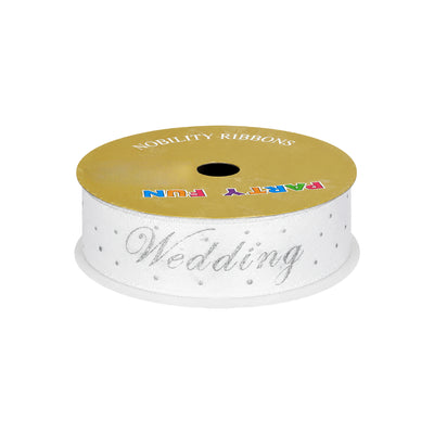 Wedding Printed Organza Ribbon Roll - White - 1 Inch