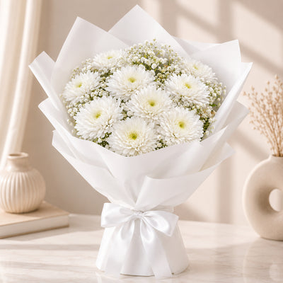 Elegant White Chrysanthemum Flower Bouquet