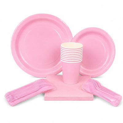 Disposable 10Pcs Party Set - Dining Set - Light Pink Colour
