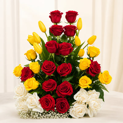 Vibrant Flower Arrangement With Roses And Tulips