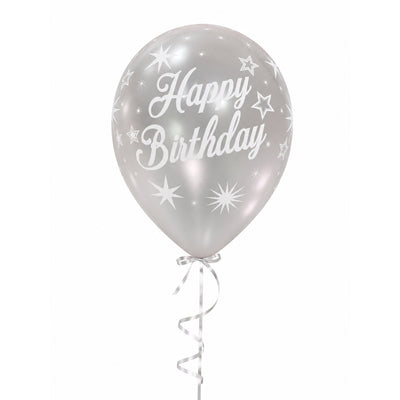 Sempertex Latex Happy Birthday Helium Balloon - Silver - 12 Inch