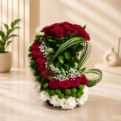 Premium Red Rose Heart Flower Arrangement