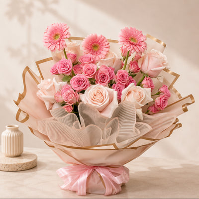 Soft Pink Bouquet With Delicate Ribbons