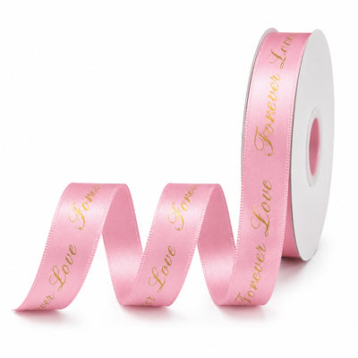 Love Theme Printed Decorative Satin Ribbon - Pink