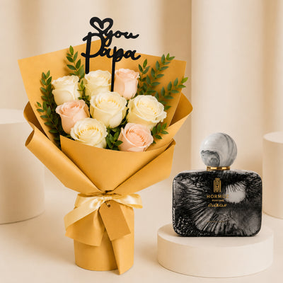 Father's Day Elegant Floral Bouquet And Perfume Set