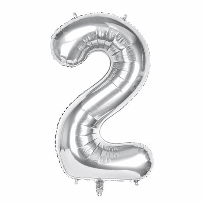 Happy Birthday Party Decoration Foil Balloon Number 2 - Silver - 40 Inch