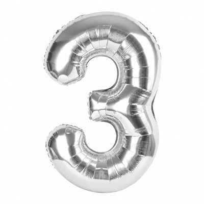 Happy Birthday Party Decoration Foil Balloon Number 3 - Silver - 40 Inch