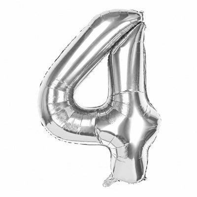 Happy Birthday Party Decoration Foil Balloon Number 4 - Silver - 40 Inch