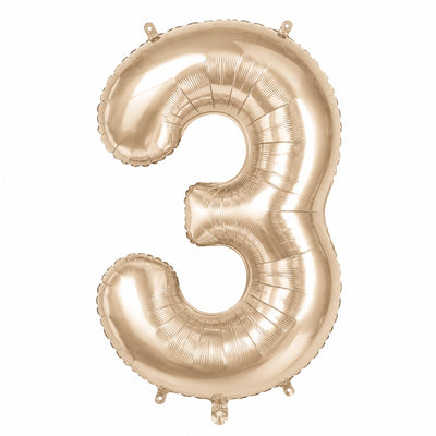 Happy Birthday Party Decoration Foil Balloon Number 3 - Champagne Gold - 40 Inch