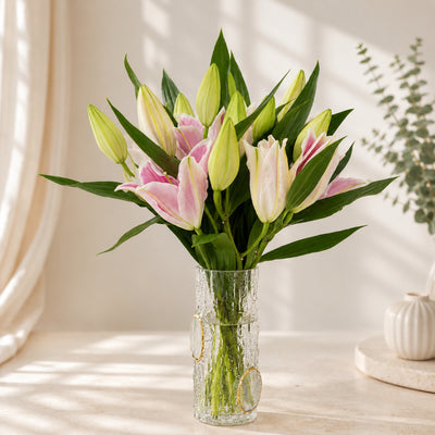 Lily Flower Arrangement In Elegant Vase