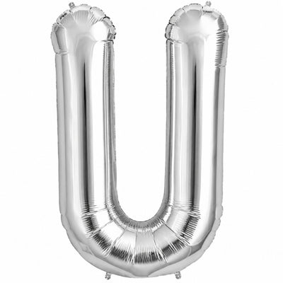 Party Decoration Alphabetic Letter U Foil Balloon - Silver Colour - 40 Inches