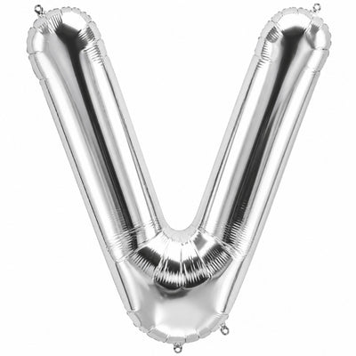 Party Decoration Alphabetic Letter V Foil Balloon - Silver Colour - 40 Inches