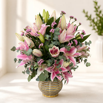 Pink Lily Flower Vase Arrangement