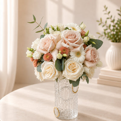 Premium Roses and Daisy Flower Vase Arrangement