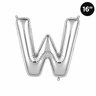 Party Decoration Alphabetic Letter W Foil Balloon - Silver Colour - 16 Inches