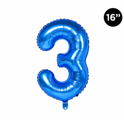 Happy Birthday Party Decoration Foil Balloon Number 3 - Blue - 16 Inch